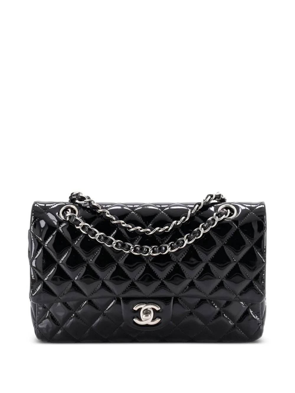 CHANEL Pre-Owned Classic Double Flap Bag Quilted Patent Medium shoulder bag - Nero