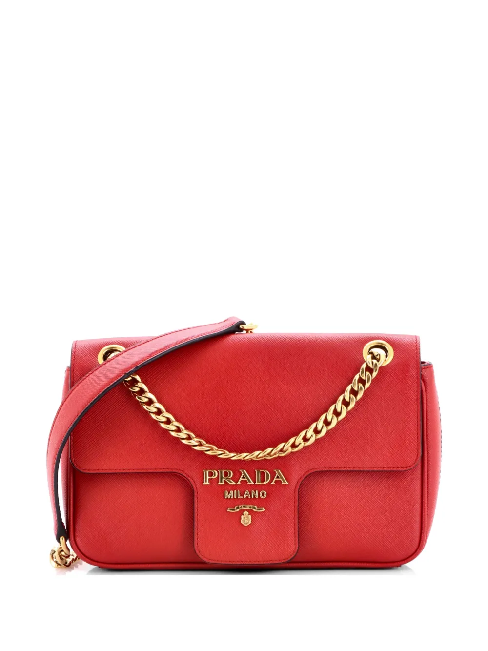 Prada Pre-Owned Pattina Flap Shoulder Bag Saffiano Leather Small crossbody bag - Rosso