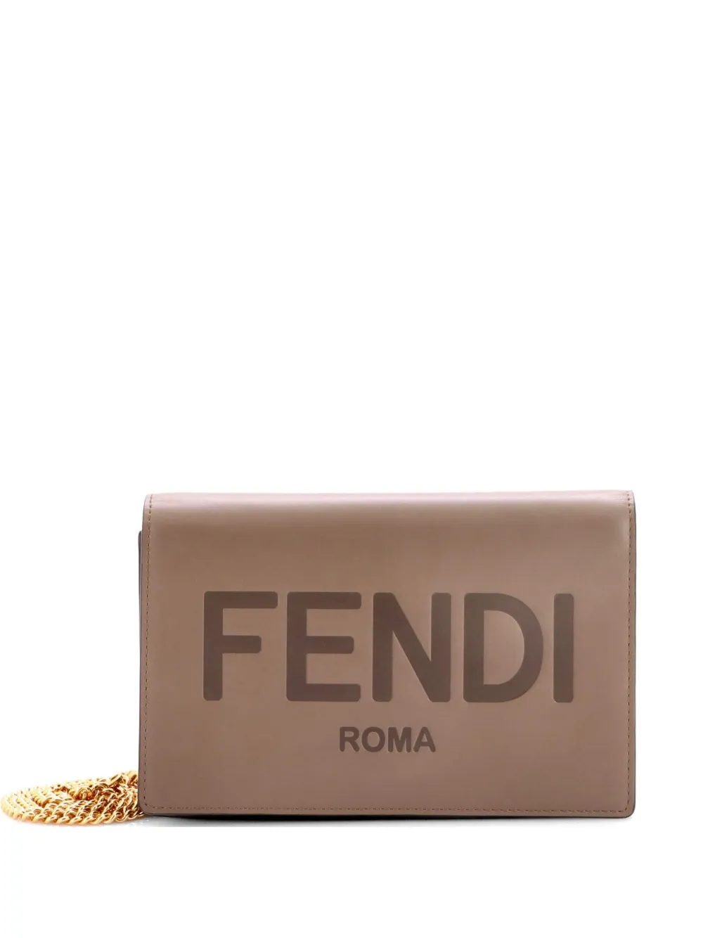 Pre-owned Fendi Logo Wallet On Chain Embossed Leather Crossbody Bag In Brown