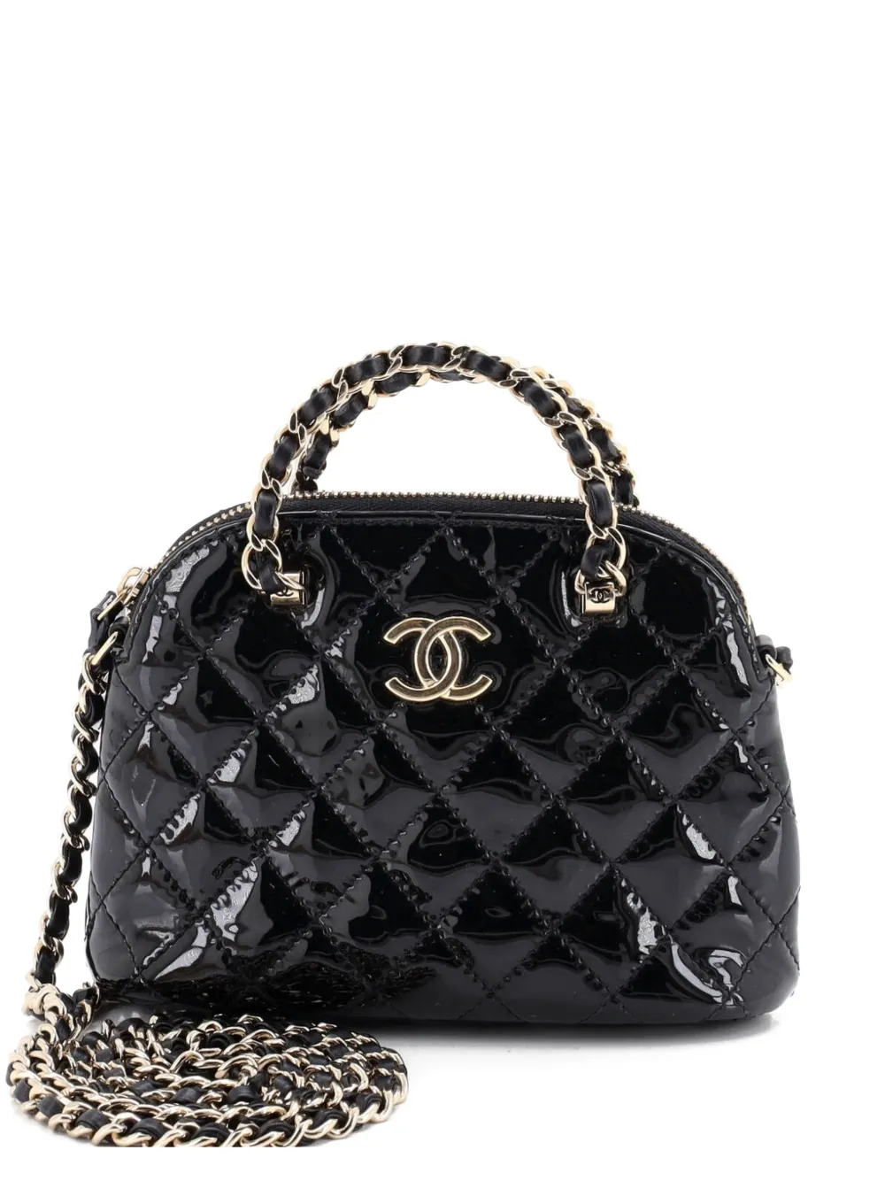 CHANEL Pre-Owned CC Dome Zip Quilted Patent Mini crossbody bag - Nero