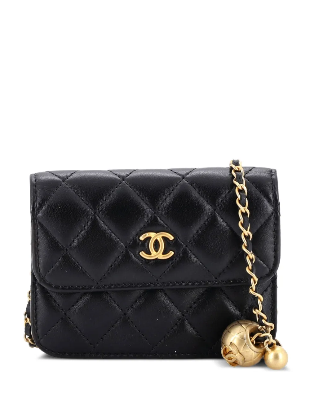 CHANEL Pre-Owned Borsa a tracolla Pearl Crush mini in pelle di agnello trapuntata con battente e catena - Nero