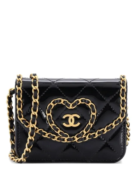 CHANEL Pre-Owned Heart Chain Flap Bag Quilted Patent Mini crossbody bag