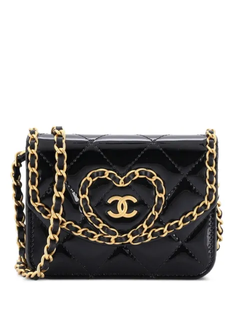CHANEL Pre-Owned Heart Chain Flap Bag Quilted Patent Mini crossbody bag