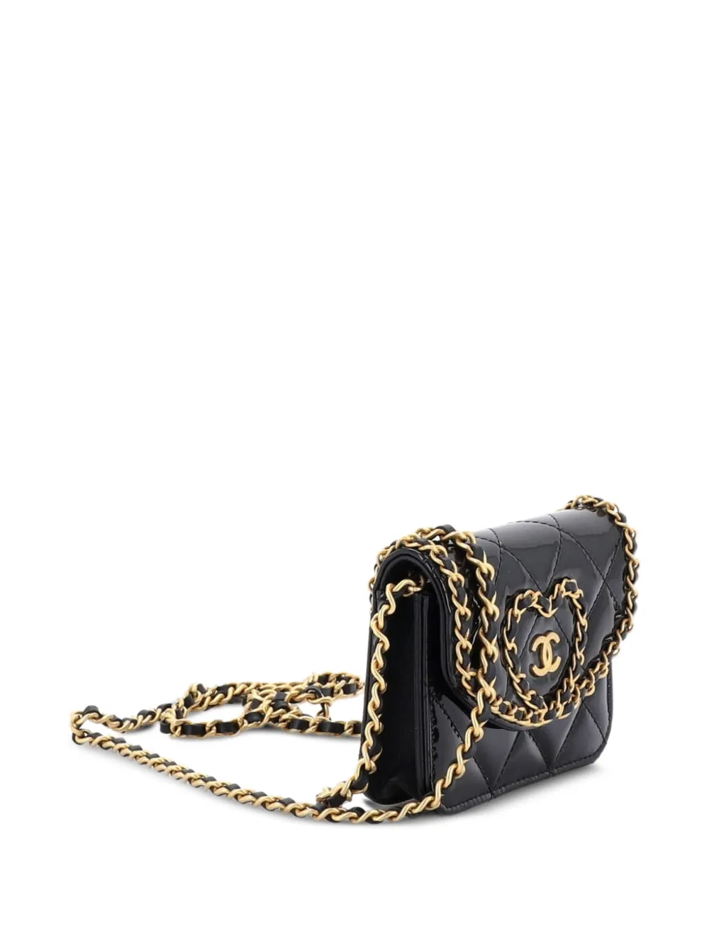  Chanel Pre-owned Bandolera Corazón Mini De Charol Con Diseño Acolchado, Solapa Y Correa De Cadena - Negro 