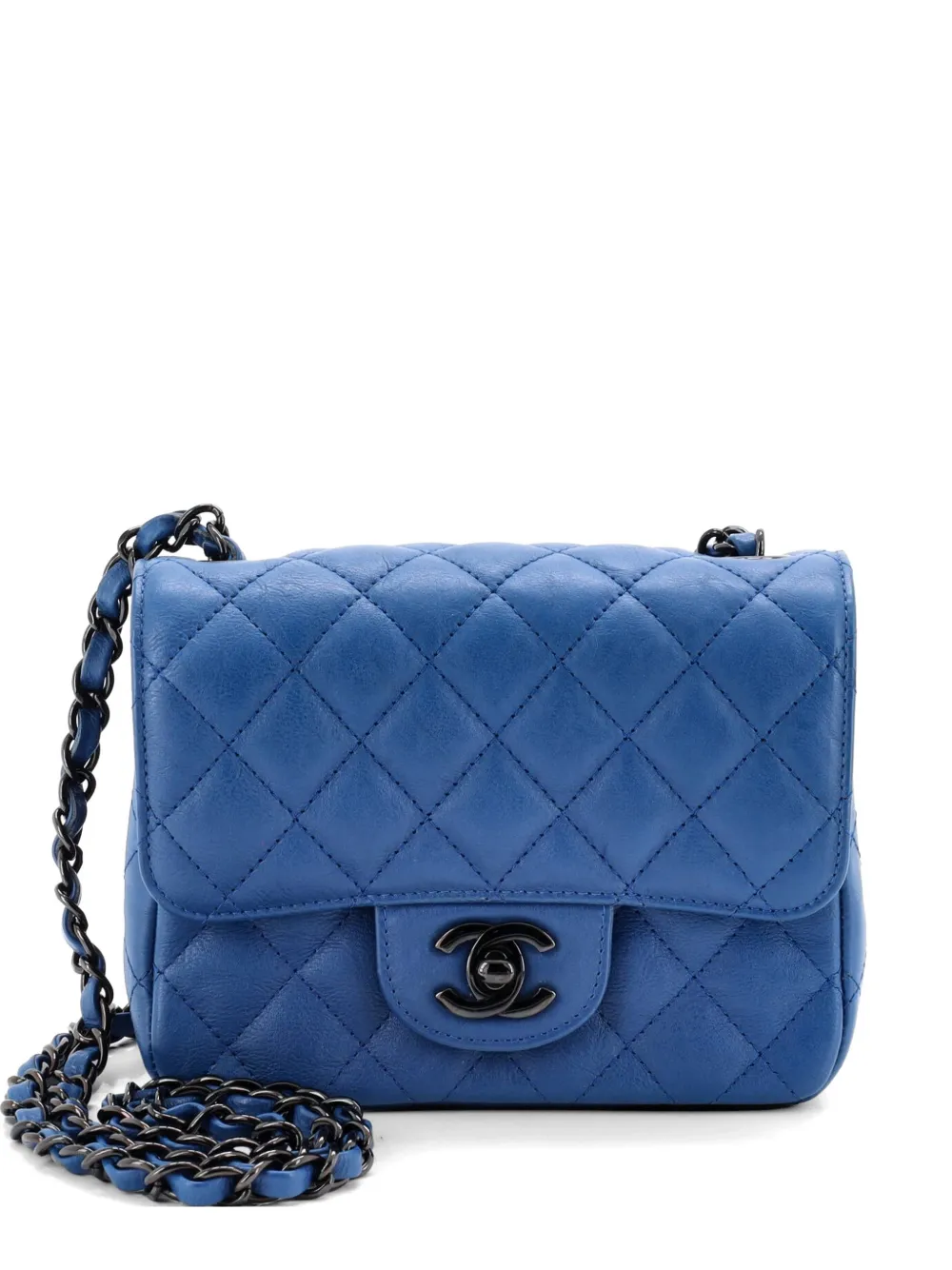 CHANEL Pre-Owned Square Classic Single Flap Bag Quilted Crumpled Calfskin Mini crossbody bag - Blau