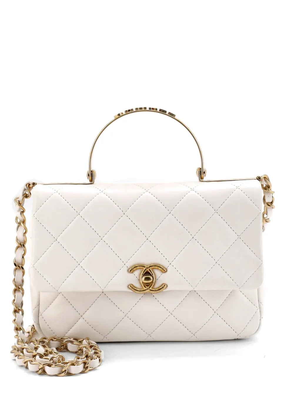 CHANEL Pre-Owned Logo Quilted Metal Top Handle Flap Bag Quilted Lambskin with Metal and Crystals Small shoulder bag - Weiß