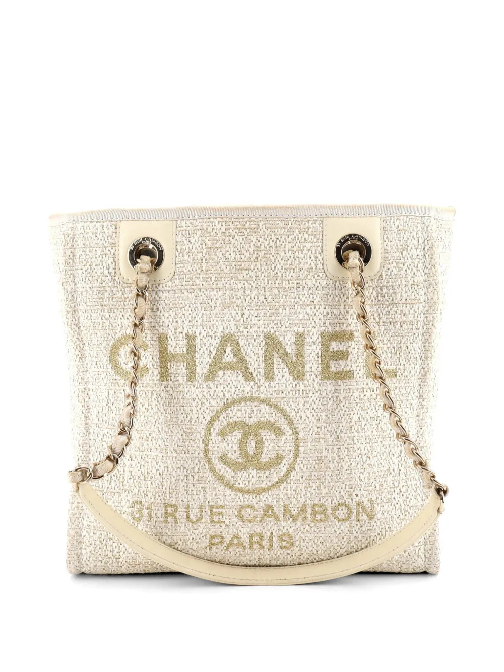 CHANEL Pre-Owned North South Deauville Tote Raffia with Glitter Detail Small shoulder bag - Toni neutri