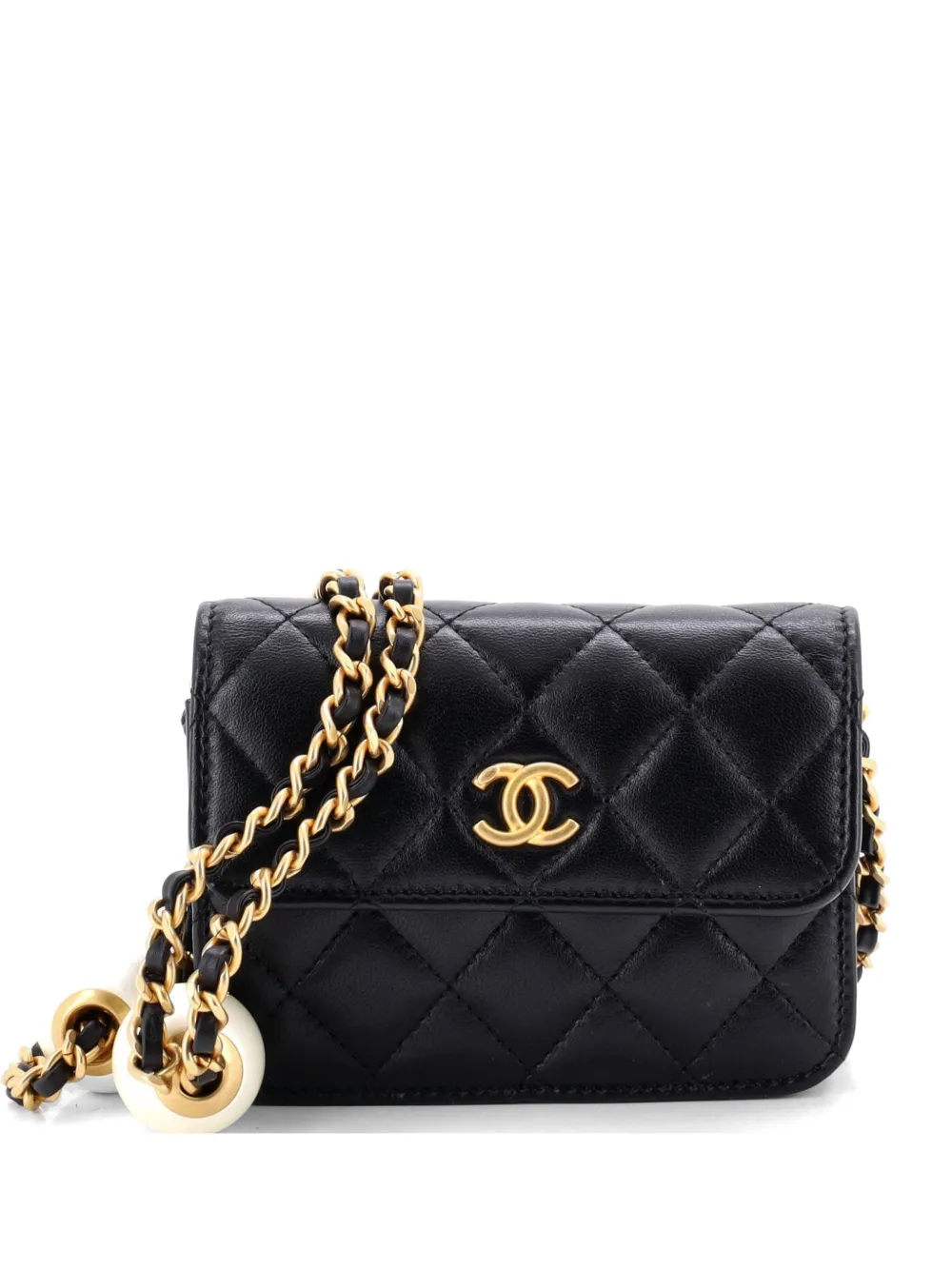 CHANEL Pre-Owned Twin Pearl Clutch with Adjustable Chain Quilted Lambskin Mini crossbody bag - Nero