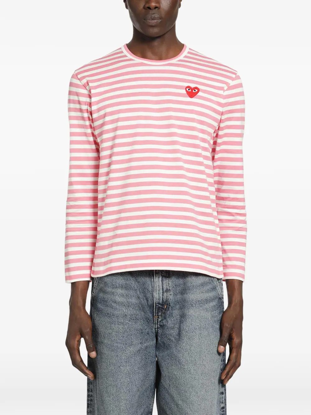 Comme Des Garçons Play striped heart-patch T-shirt - Rosa