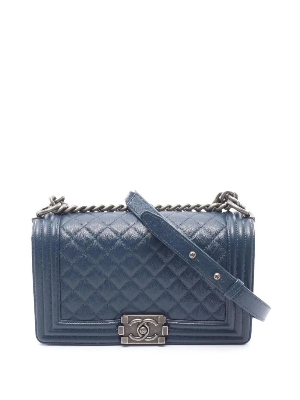 CHANEL Pre-Owned 2018 Old Medium Quilted Caviar Boy Flap crossbody bag - Blue