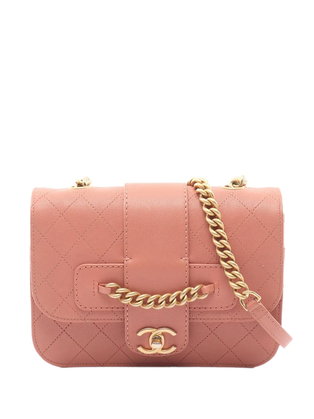 CHANEL Pre-Owned 2018 Front Chain Sheepskin Flap crossbody bag - Rosa
