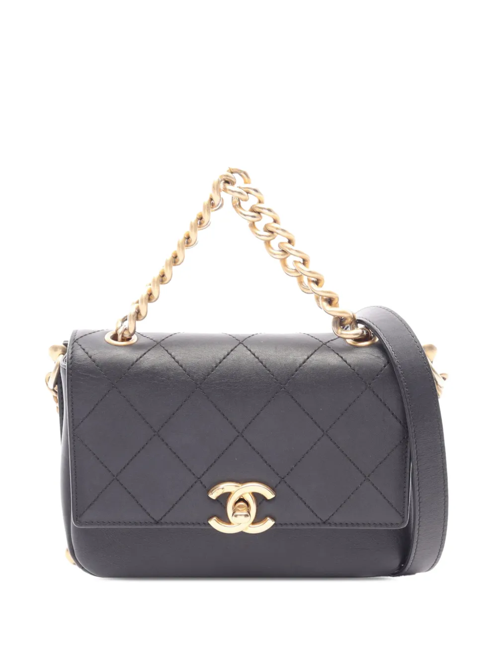 CHANEL Pre-Owned 2018-2019 CC Stitched Calfskin Flap Chain satchel - Nero
