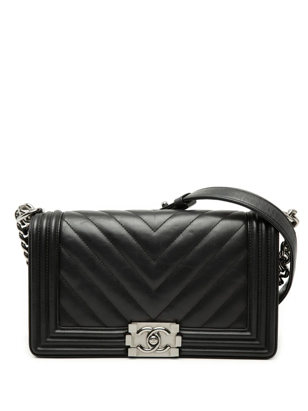 CHANEL Pre-Owned 2018-2019 Old Medium Chevron Lambskin Boy Flap crossbody bag - Nero