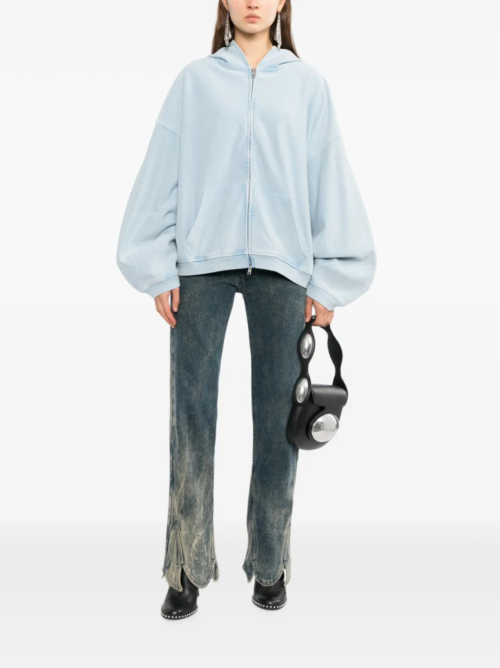 Alexander Wang Hoodie verfraaid met kristallen en rits Blauw