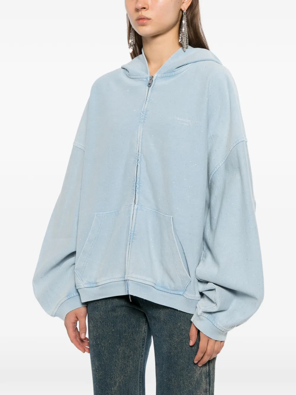 Alexander Wang Hoodie verfraaid met kristallen en rits Blauw