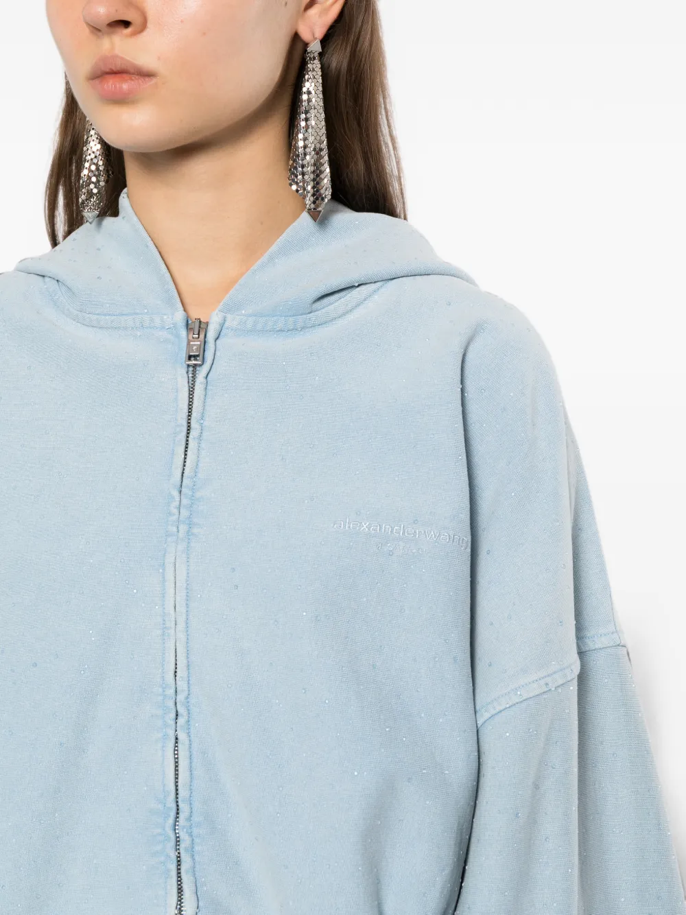 Alexander Wang Hoodie verfraaid met kristallen en rits Blauw