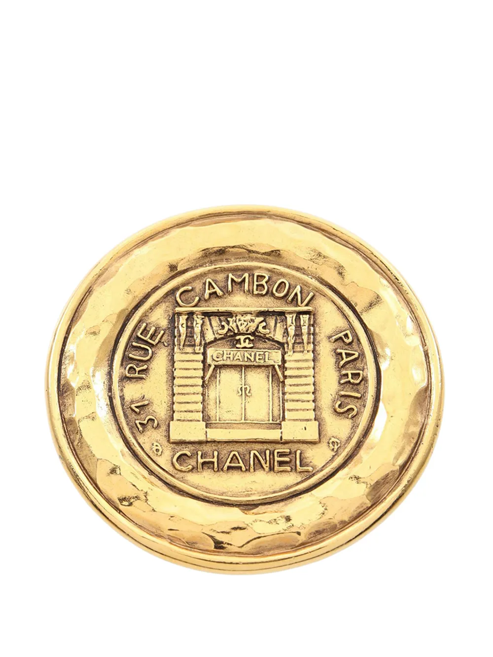 CHANEL Pre-Owned 1970-1980 Gold Plated 31 Rue Cambon Round Brooch costume brooch