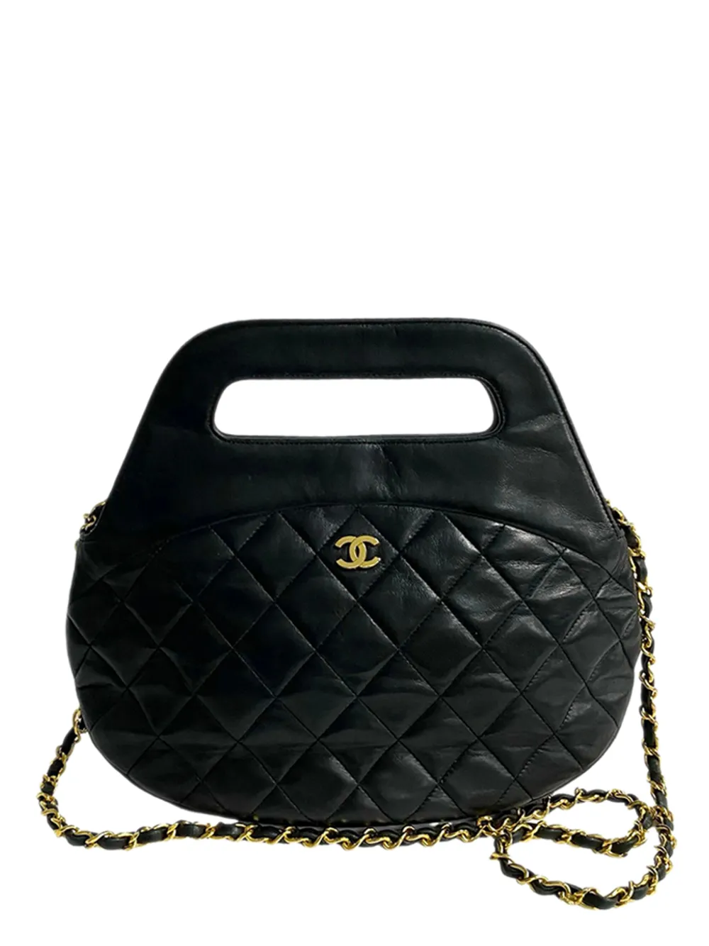 CHANEL Pre-Owned 1989-1991 CC Quilted Lambskin Top Handle Round Frame Bag satchel - Schwarz