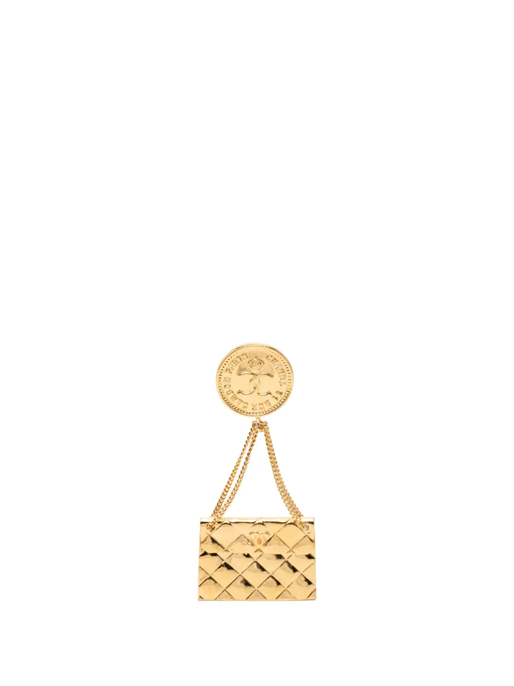 CHANEL Pre-Owned 1950-1970 CC Gold Plated Quilted Flap Bag Medallion Brooch costume brooch - Oro