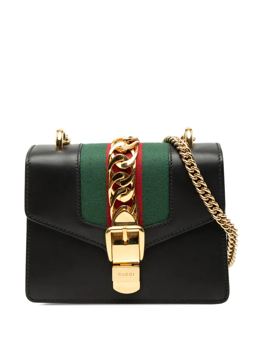 Gucci Pre-Owned 2016-2026 Mini Leather Web Sylvie Chain crossbody bag - Nero