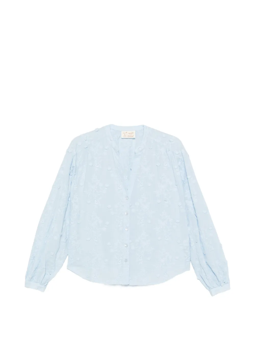 Mc2 Saint Barth Liona Butterfly-embroidered V-neck Blouse In Blue