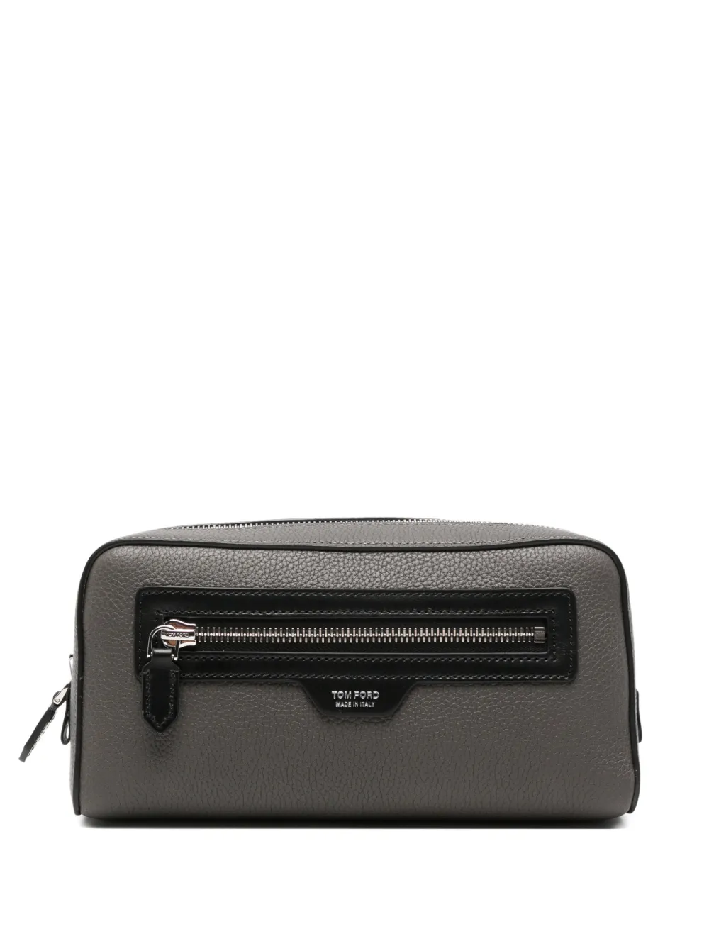 TOM FORD logo-plaque pebbled wash bag - Grigio