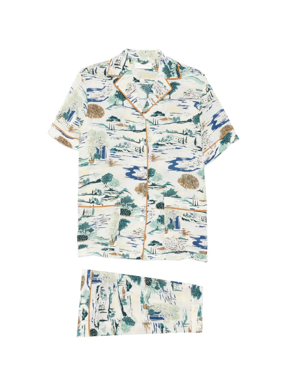 Olivia von Halle Yves Cadaqués printed pajamas - Nude