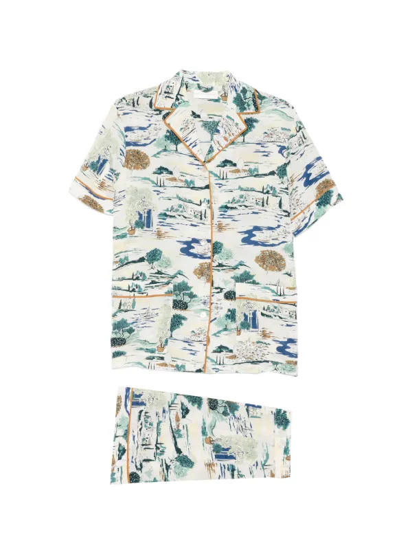 Olivia von Halle Yves Cadaqués Printed Pajamas in Neutrals