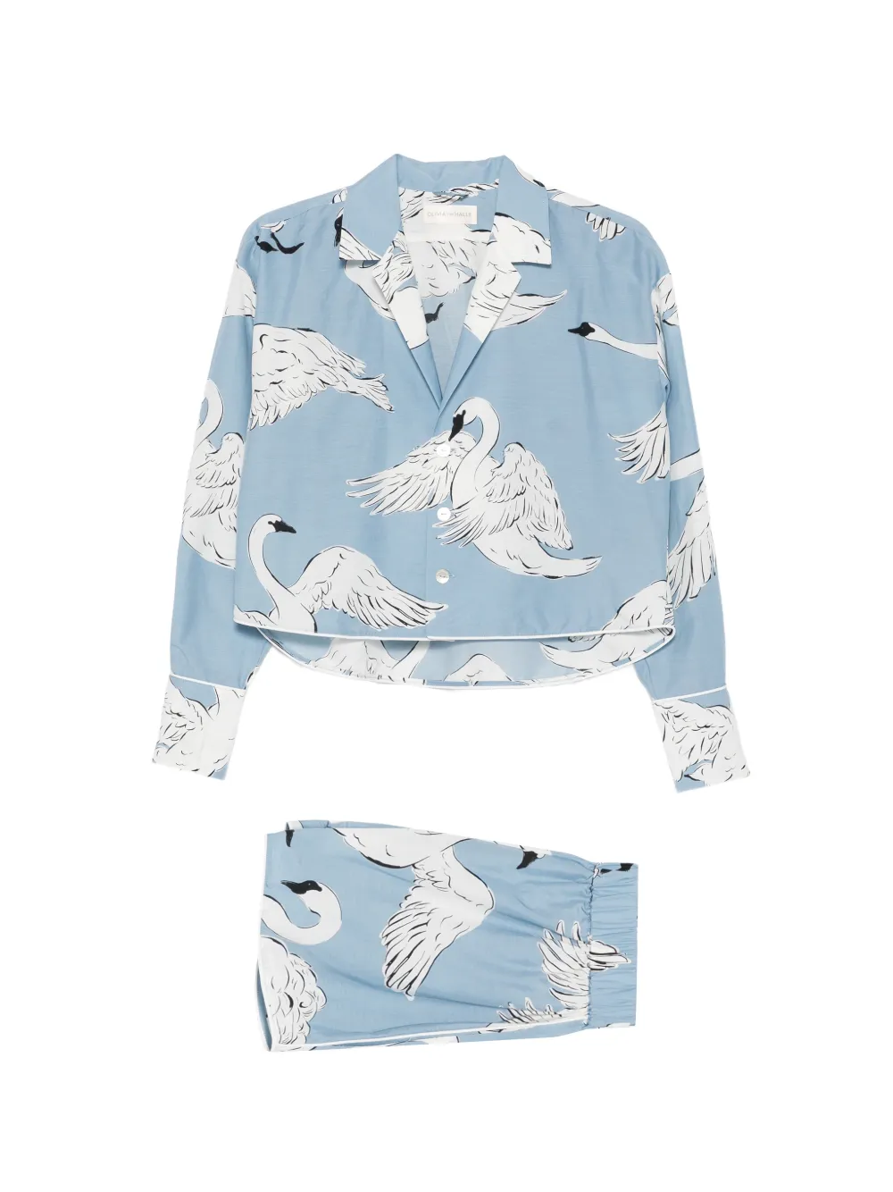 Olivia von Halle Lucia Laia swan-print pajamas - Blau