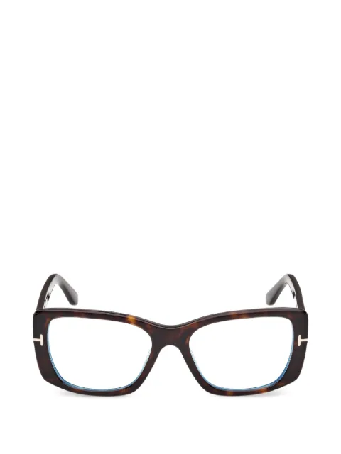 TOM FORD Eyewear tortoiseshell-effect T-logo glasses