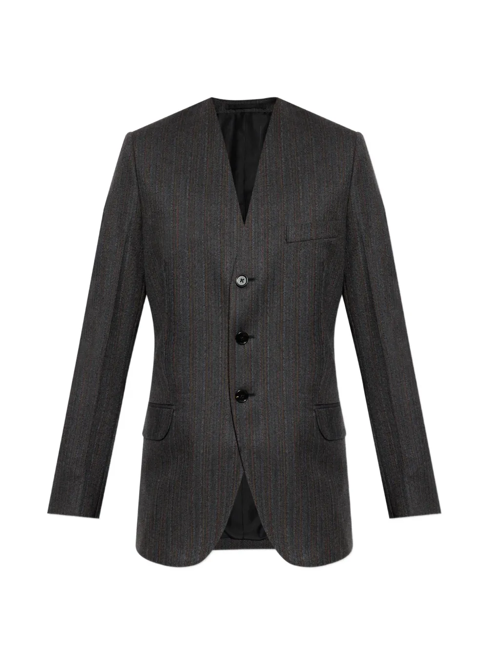 Jil Sander pinstriped collarless fitted blazer - Grey