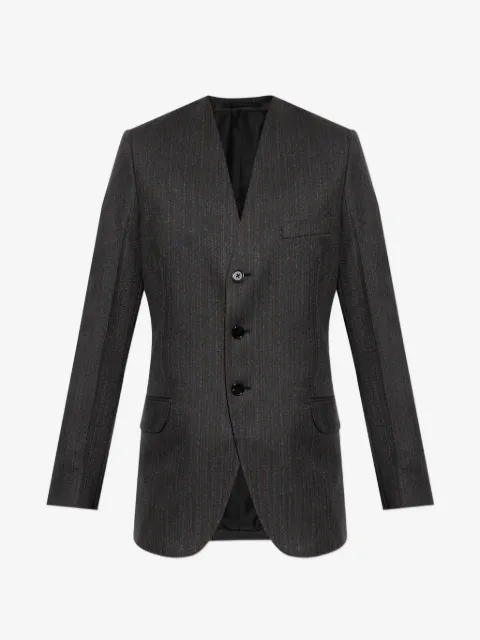 Jil Sander pinstriped collarless fitted blazer