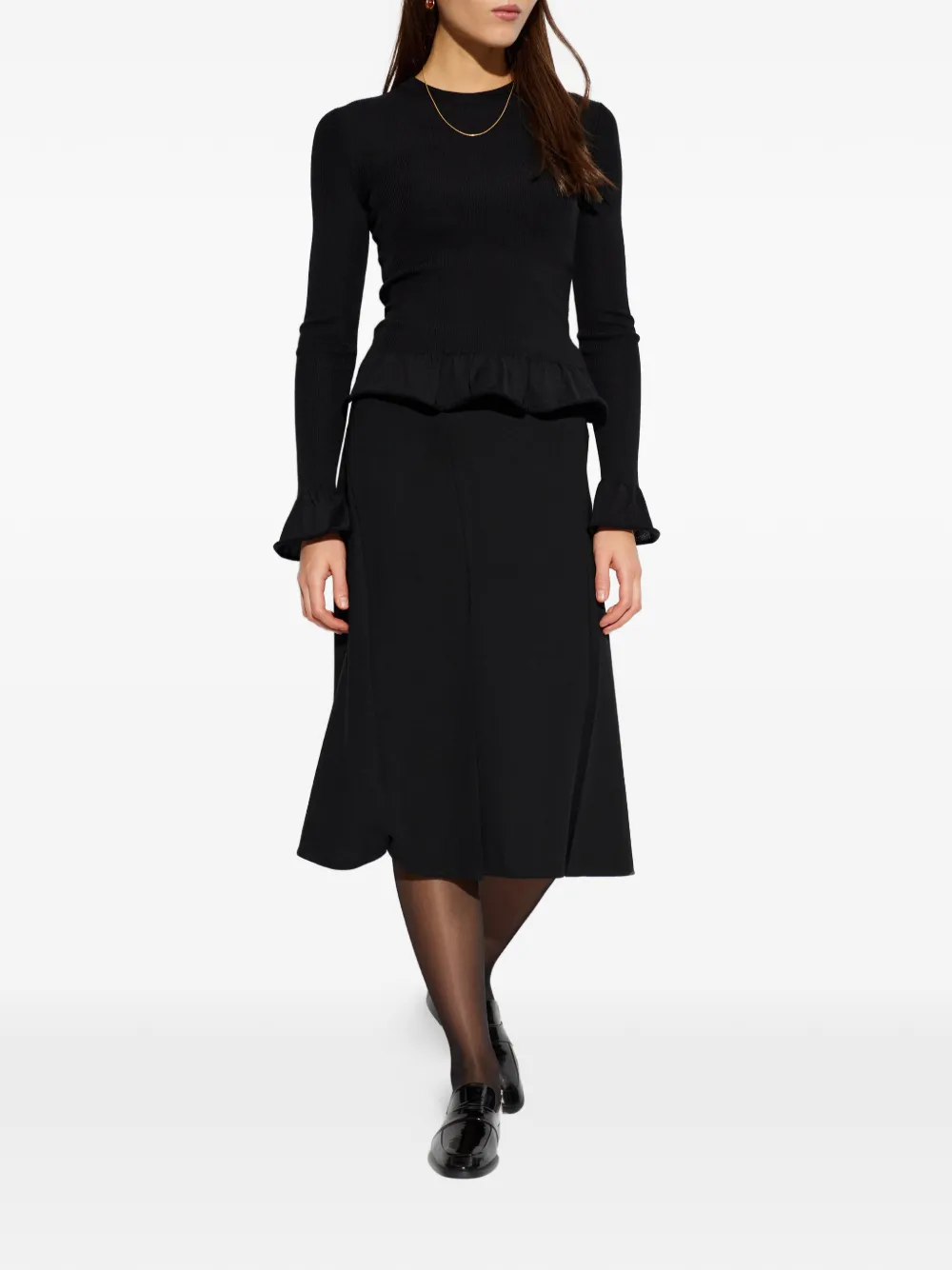 Jil Sander Ribgebreide trui met ruches Zwart