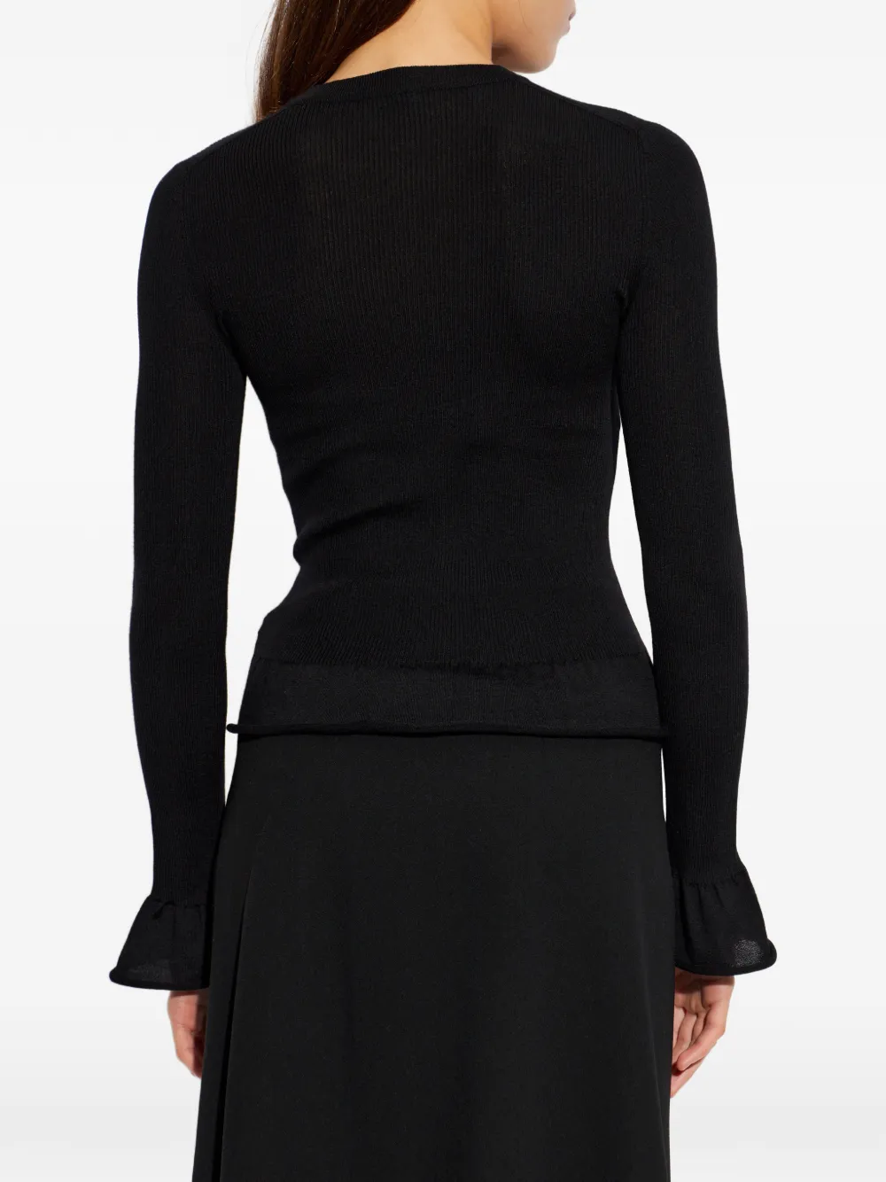 Jil Sander Ribgebreide trui met ruches Zwart
