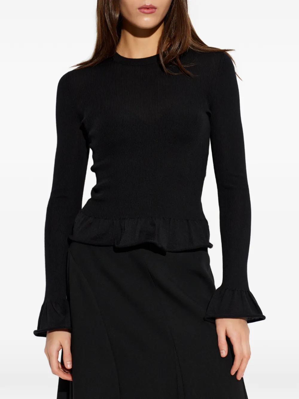 Jil Sander Ribgebreide trui met ruches Zwart