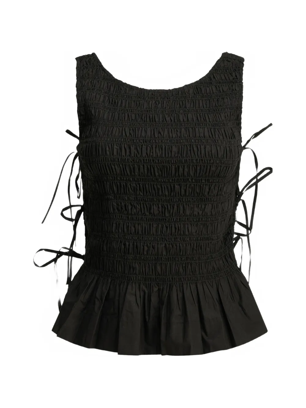 GANNI smocked-effect peplum top - Nero