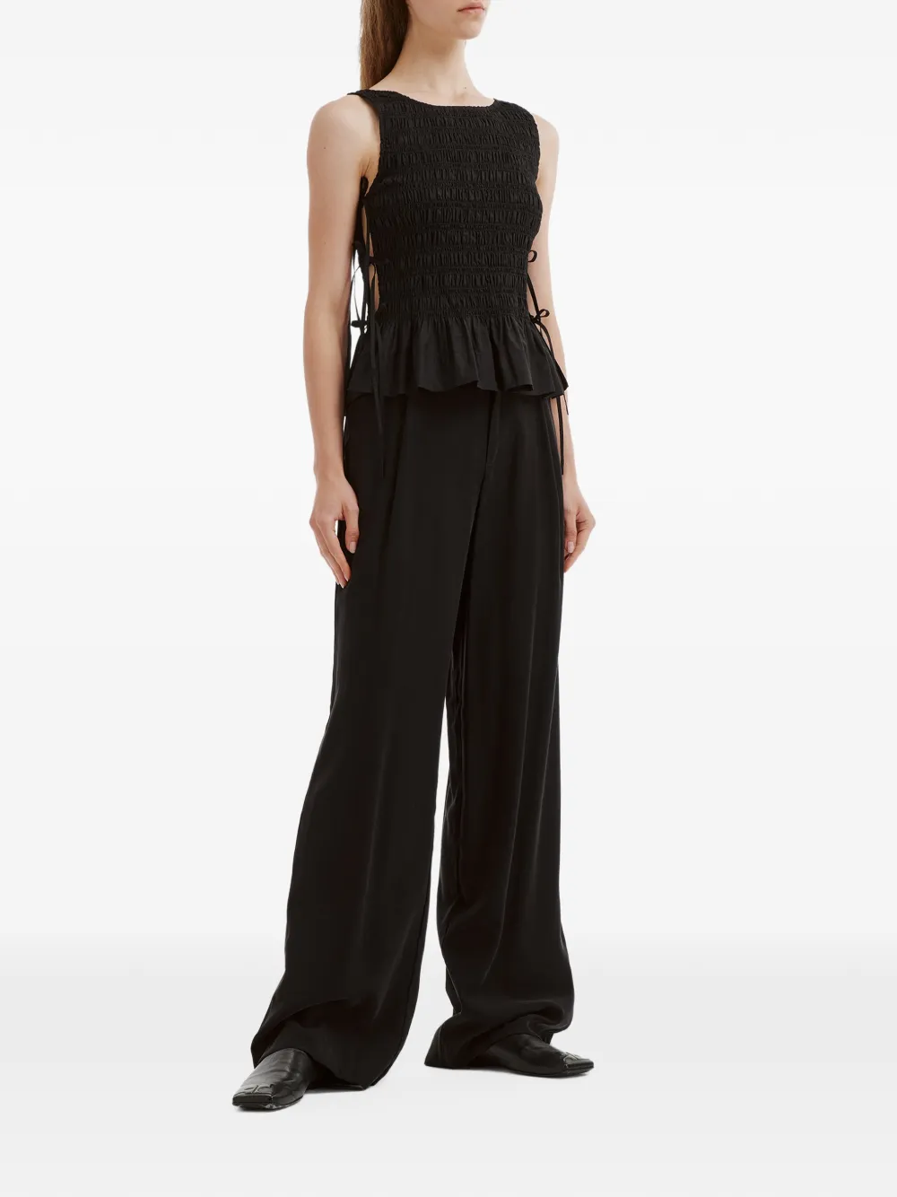 GANNI Peplum top met gesmockt effect Zwart