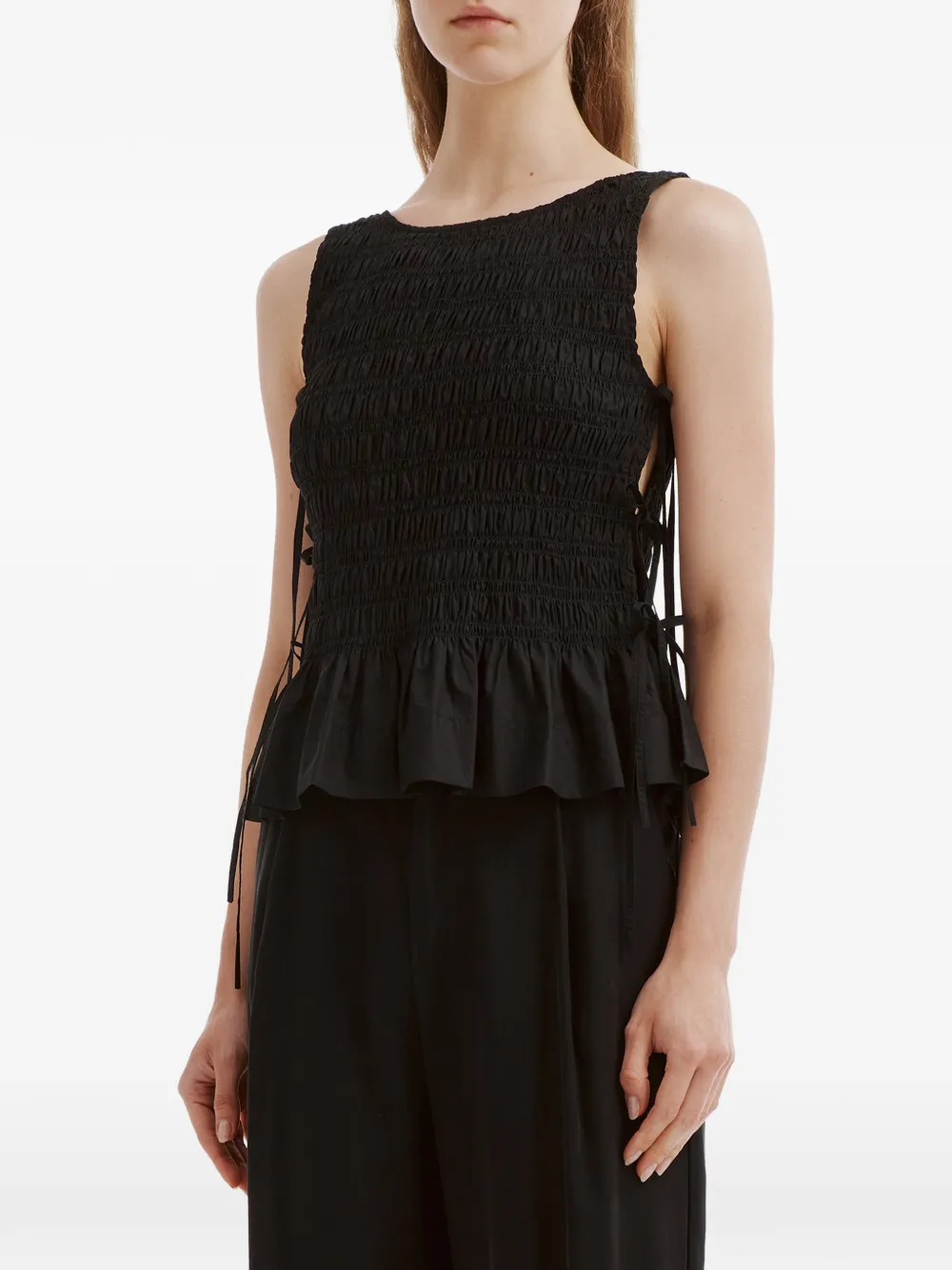 GANNI Peplum top met gesmockt effect Zwart