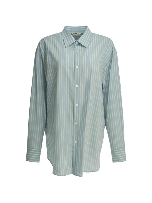 Auralee Striped Wool Shirt in Blue