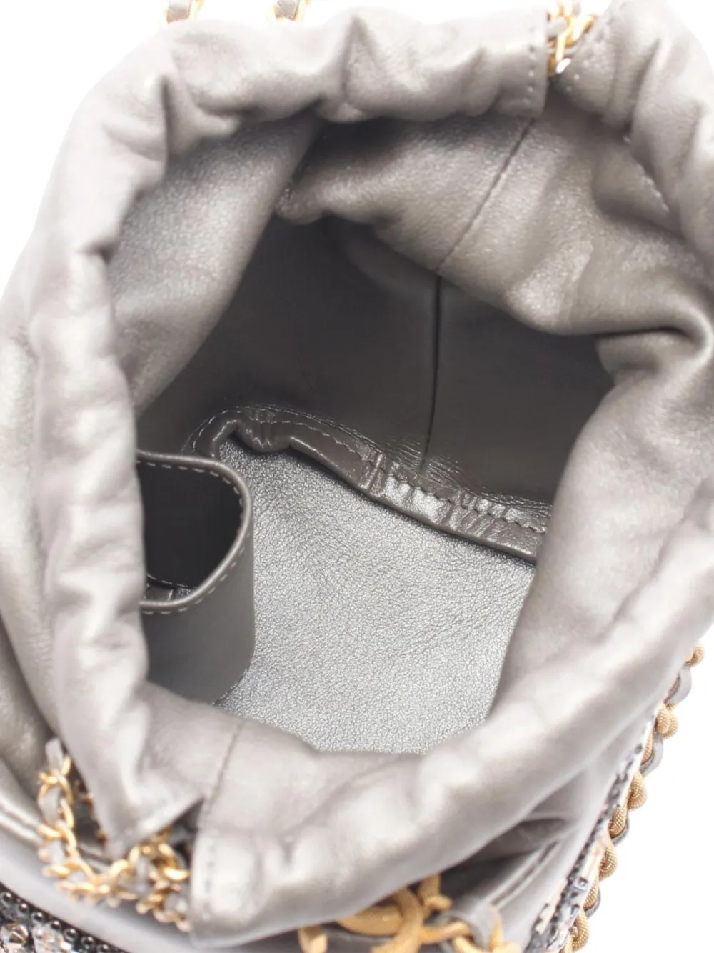 Chanel Pre-owned 2021 Metallic Lambskin Crystal Metiers D Art Chateau De Chenonceau Bucket Bag in Silver, view 4