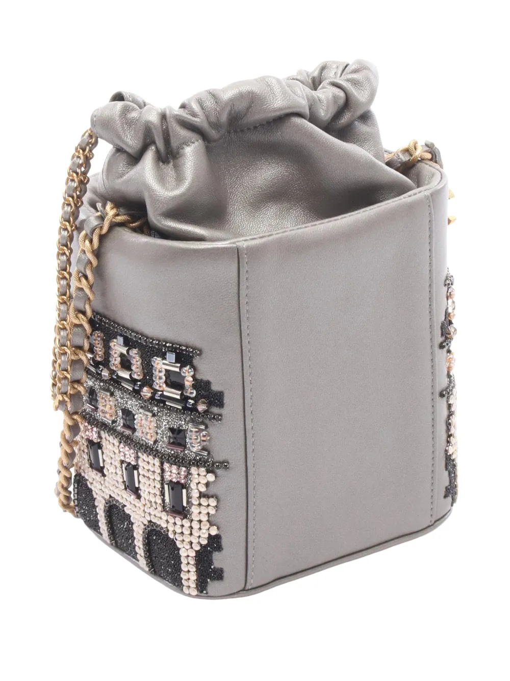 Chanel Pre-owned 2021 Metallic Lambskin Crystal Metiers D Art Chateau De Chenonceau Bucket Bag in Silver, view 3