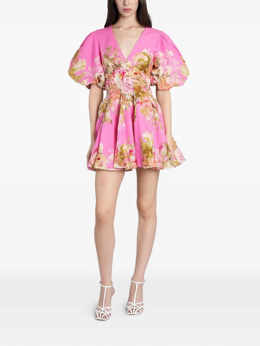 Hemant And Nandita floral-print puff-sleeve mini dress - Rosa