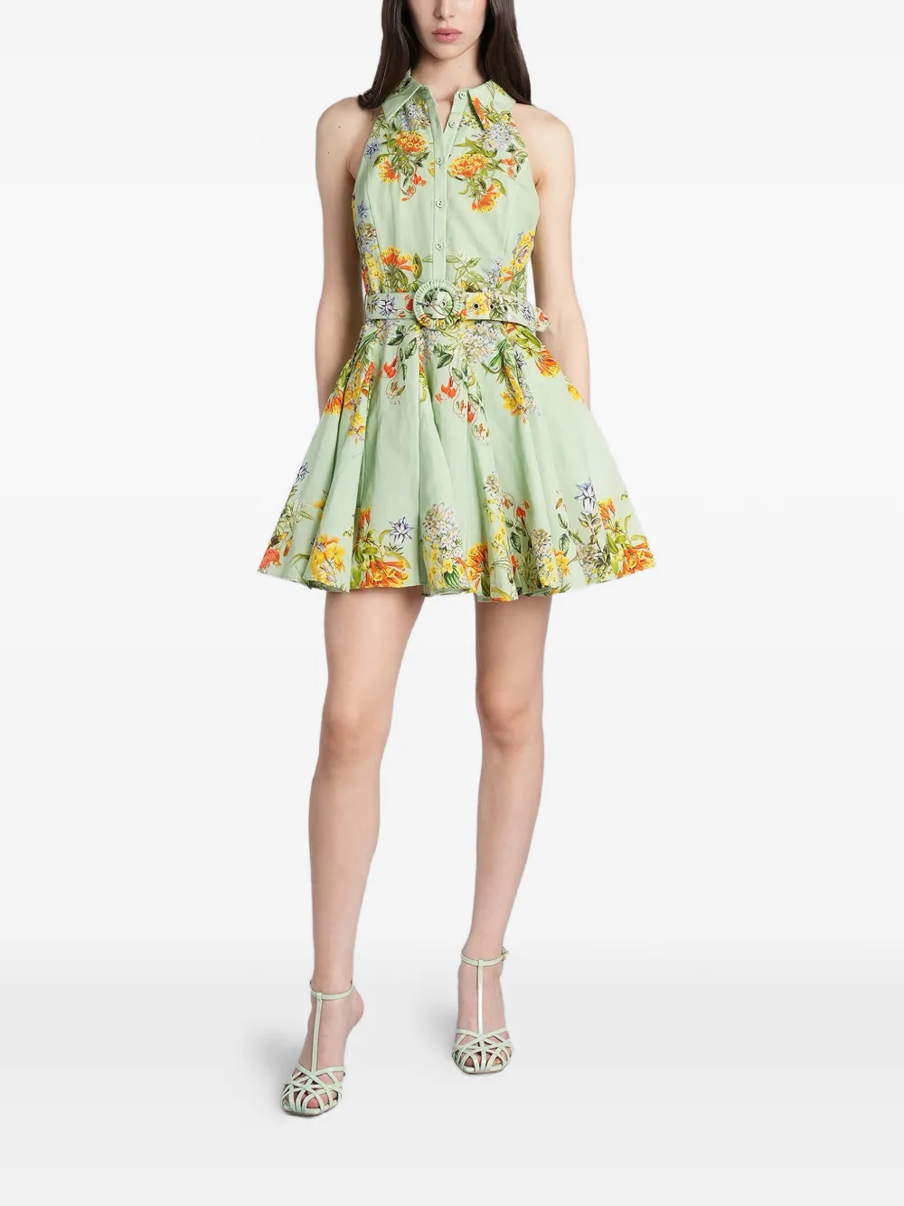 Hemant And Nandita floral-print belted mini dress - Verde