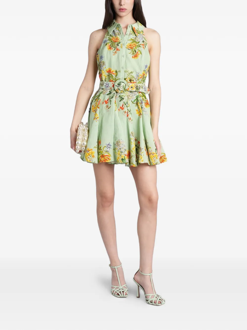 Hemant And Nandita floral-print belted mini dress - Verde