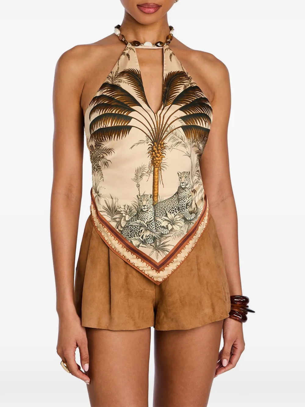 Retrofete Zaphira blouse met palmprint Beige