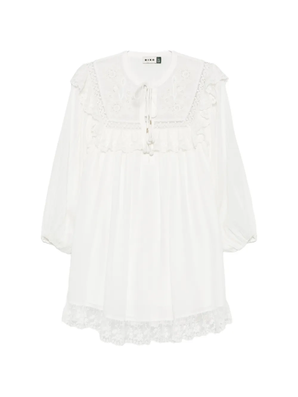 Rixo Inez embroidered lace-trim dress - Bianco
