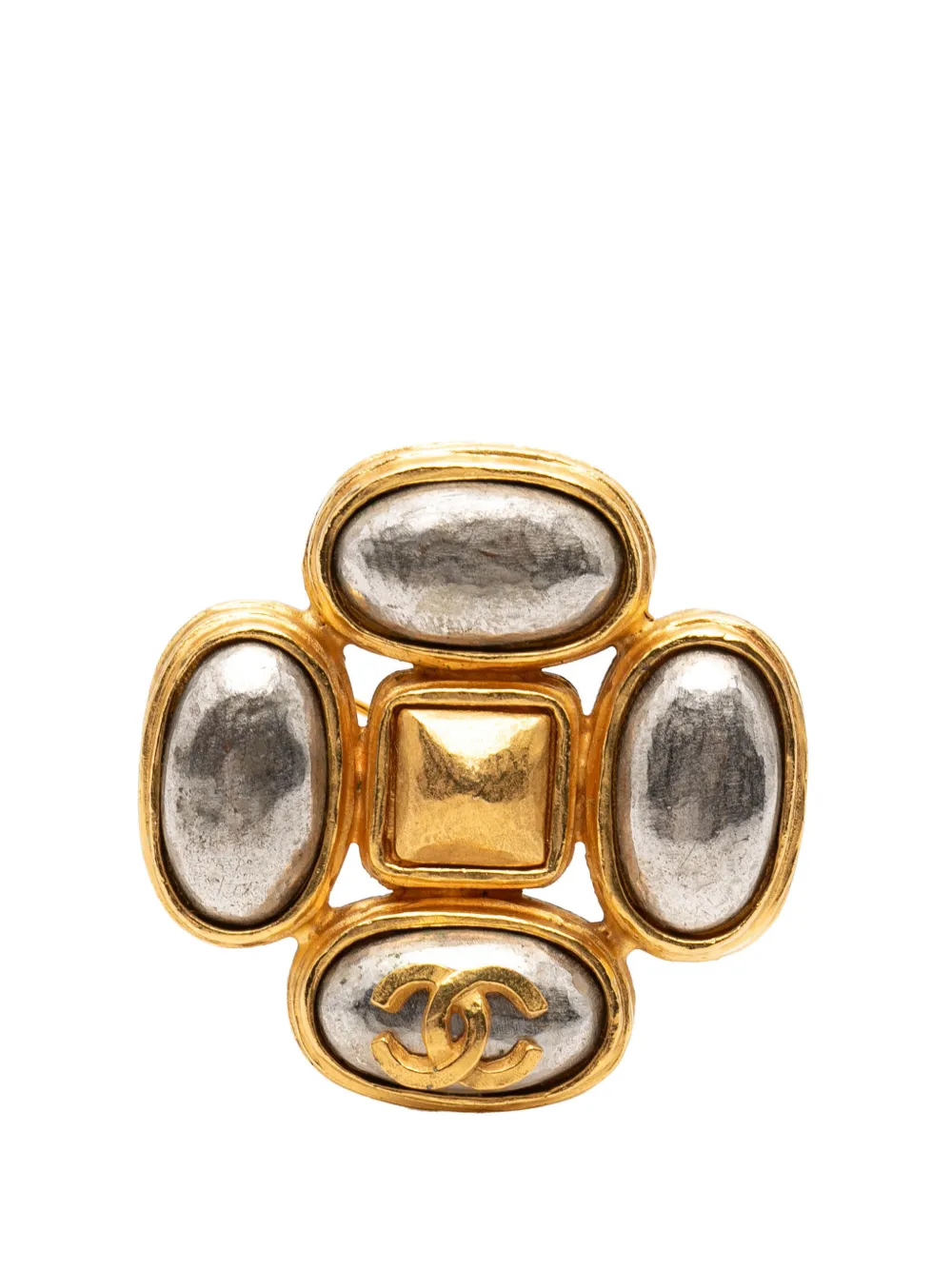 CHANEL Pre-Owned 1997 CC Gold Plated Gripoix Clover Brooch costume brooch - Oro