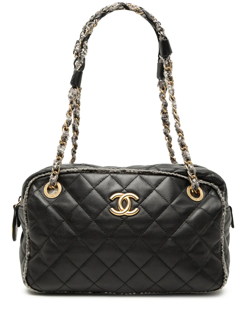 CHANEL Pre-Owned 2010-2011 CC Quilted Lambskin Tweedy Bowler Bag shoulder bag - Black
