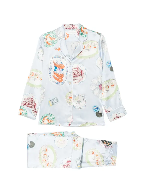 Olivia von Halle Graphic-print Silk Pajamas in Blue