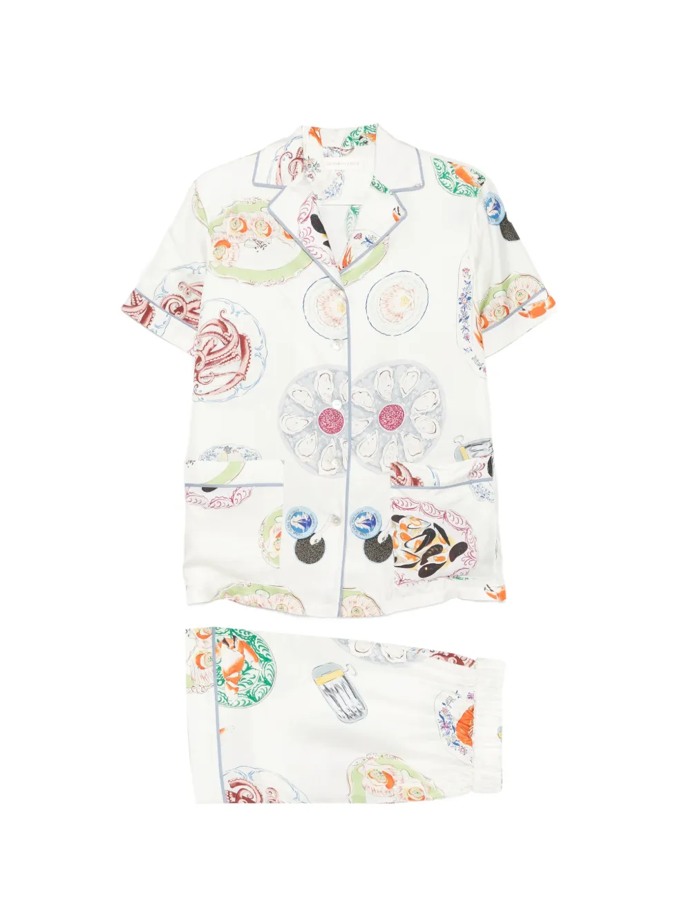 Olivia von Halle Ingo Cordoba seafood-print pajamas - Weiß